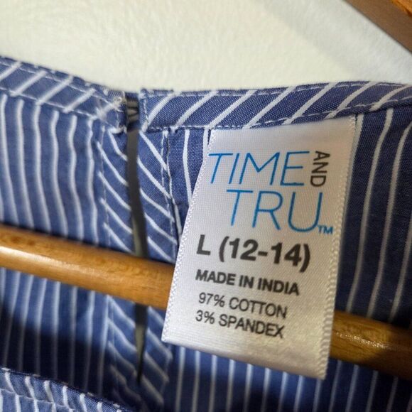 NEVER WORN TIME AND TRU PINSTRIPE SLEEVELESS COTTON RUFFLED TOP SIZE L - Picture 12 of 15